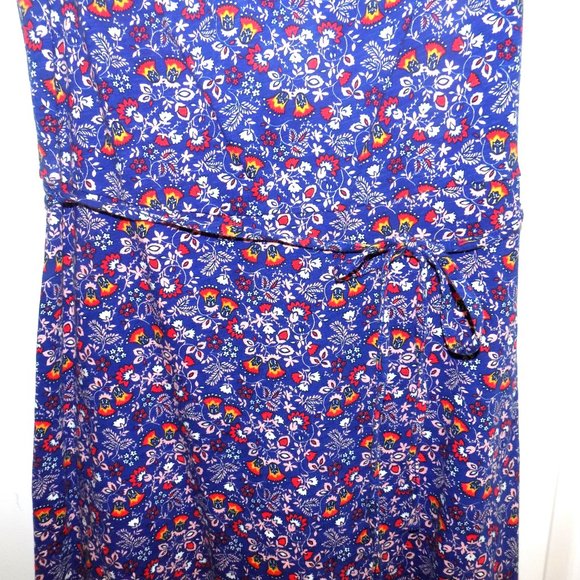 BODEN Dress Bethany Off-Shoulder Blue Red Floral Knit Sz 4 Ties at Waist - Picture 4 of 6